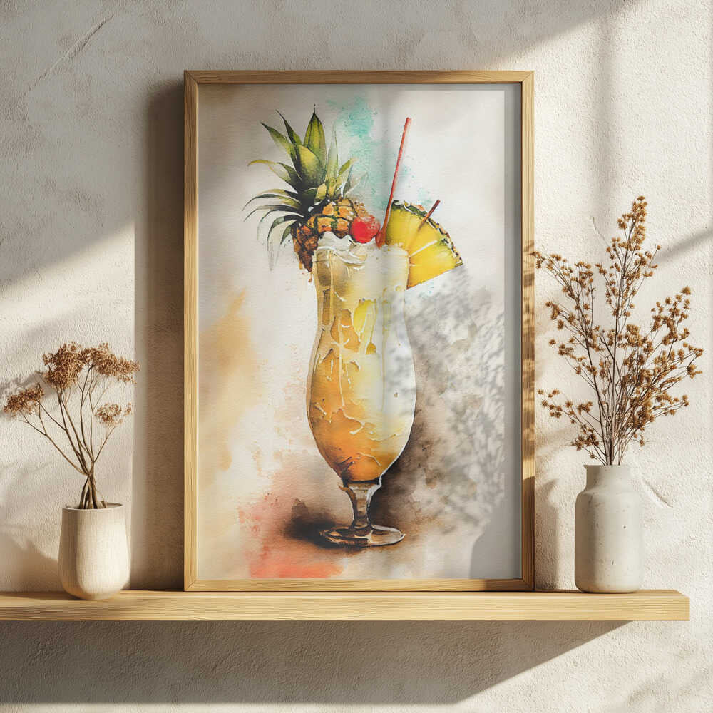 Watercolor Pina Colada Art Print UK — Abstract Vibrant Wall Art — Kitchen — Wall It All Prints
