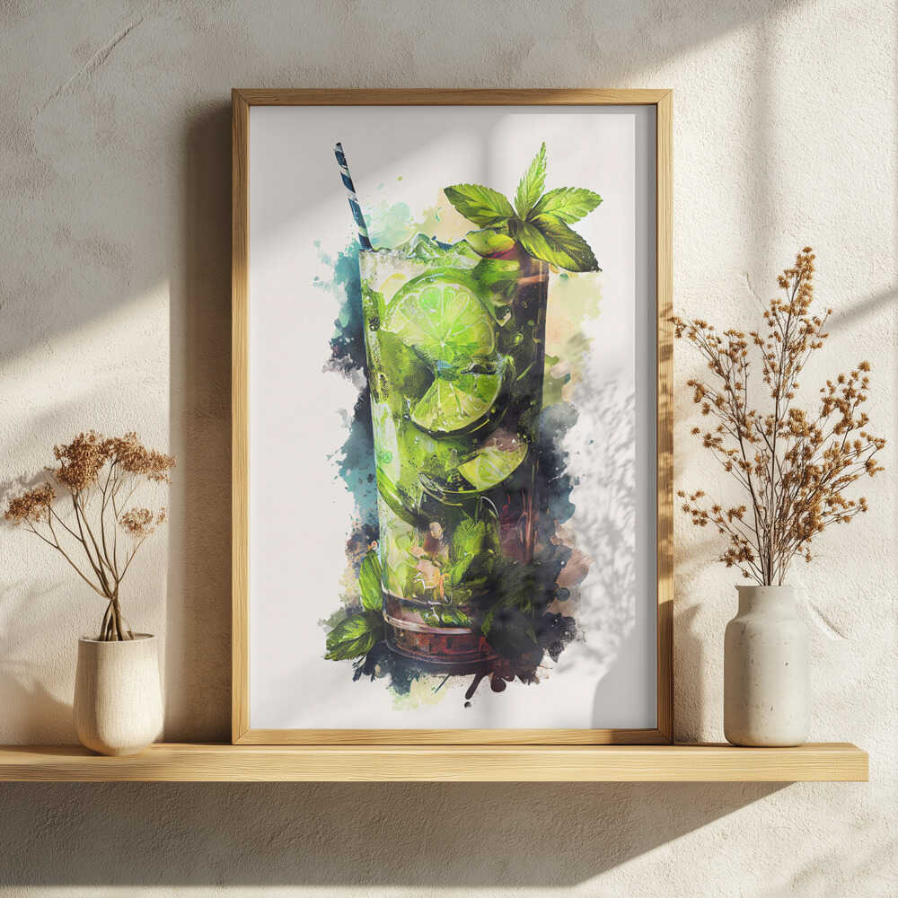Refreshing Mojito Watercolor Art Print UK — Abstract Vibrant Wall Art — Kitchen — Wall It All Prints