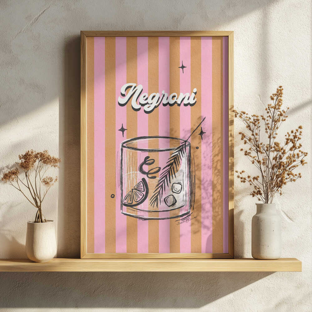 Retro Negroni Cocktail Art Print UK — Botanical Vibrant Wall Art — Kitchen — Wall It All Prints
