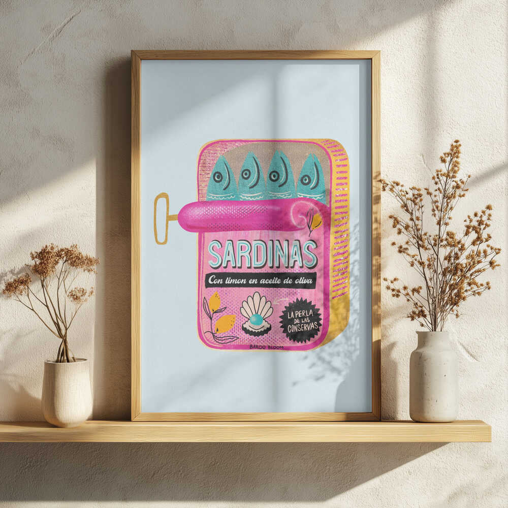 Pink Sardines With Lemon Art Print UK — Botanical Vibrant Wall Art — Kitchen — Wall It All Prints