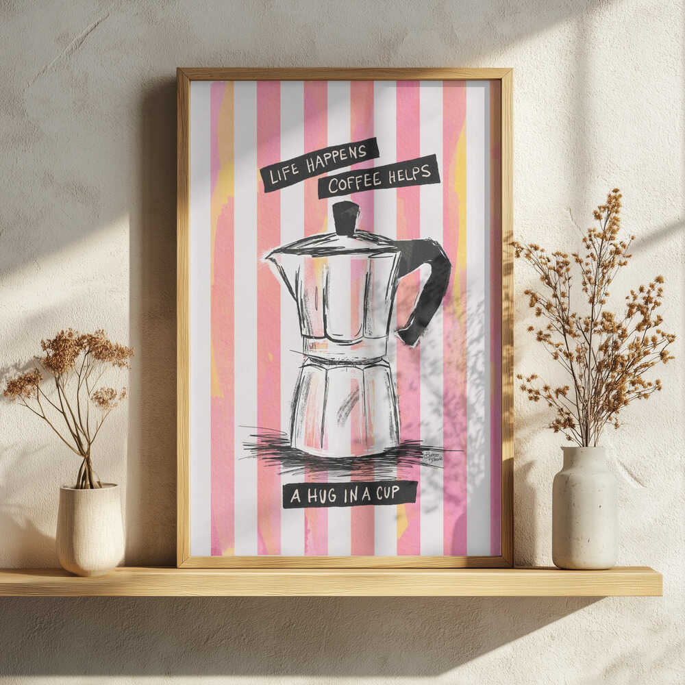 Life Happens Coffee Helps Art Print UK — Botanical Dark Wall Art — Kitchen — Wall It All Prints