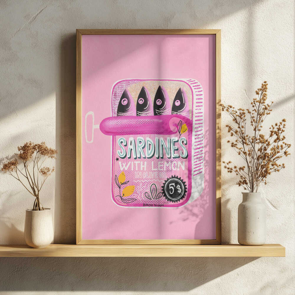 Pink Sardines With Lemon Art Print UK — Botanical Vibrant Wall Art — Kitchen — Wall It All Prints