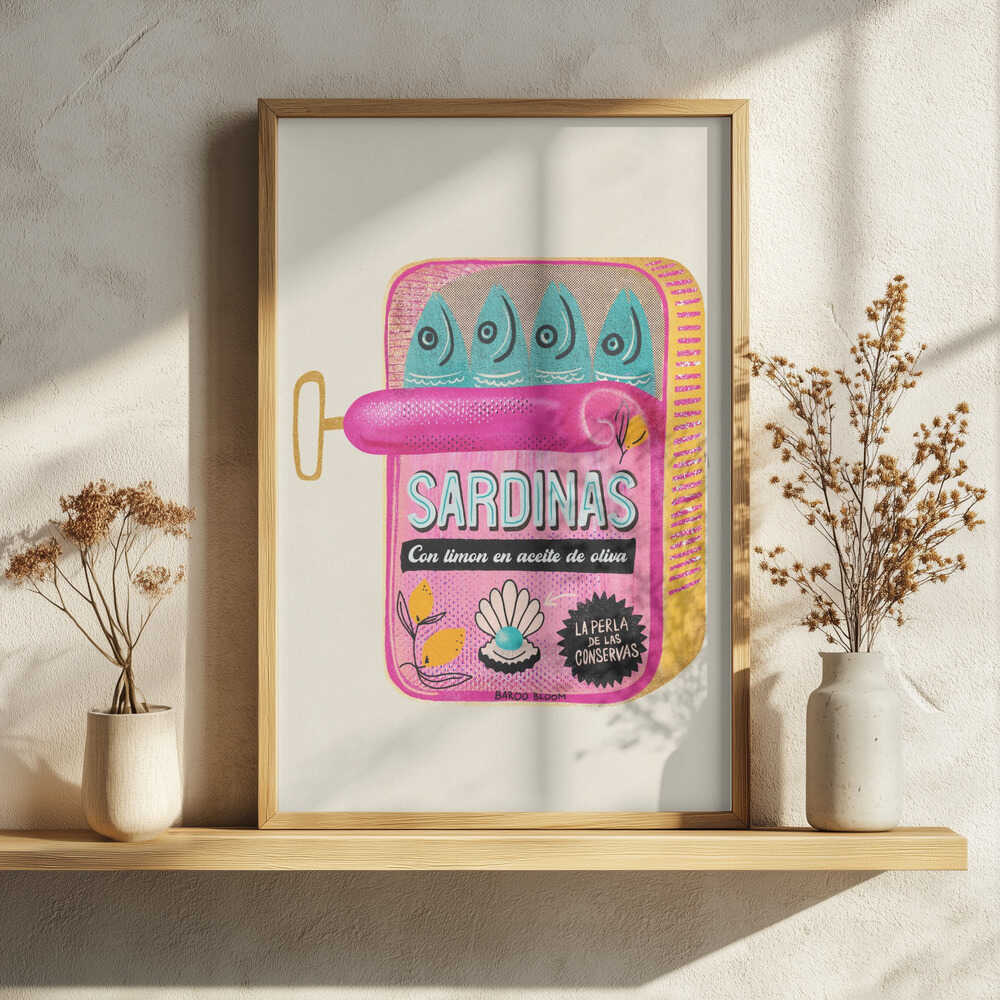 Whimsical Pink Sardines Art Print UK — Botanical Vibrant Wall Art — Kitchen — Wall It All Prints