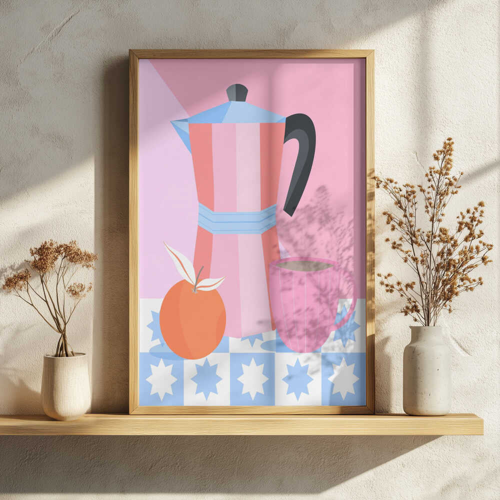 Still Life with Moka Pot Art Print UK — Abstract Vibrant Wall Art — Kitchen — Wall It All Prints