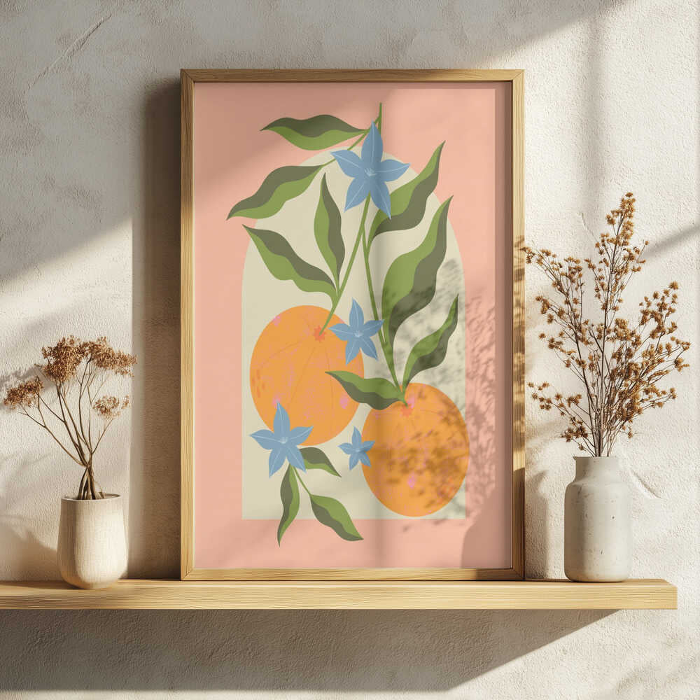 Orange Branch with Flowers Art Print UK — Botanical Fresh Wall Art — Kitchen — Wall It All Prints