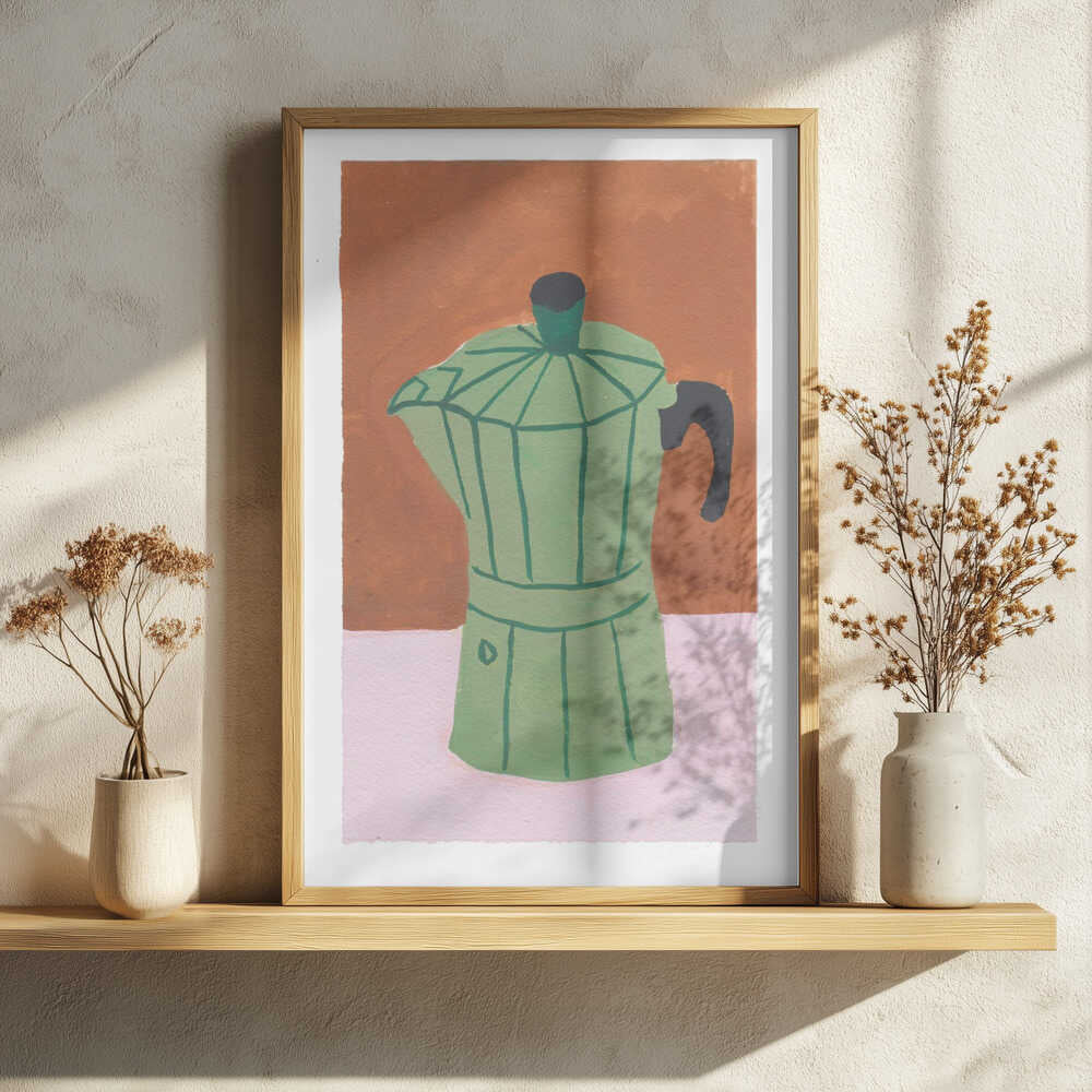 Green Moka Pot Still Life Art Print UK — Abstract Minimal Wall Art — Kitchen — Wall It All Prints