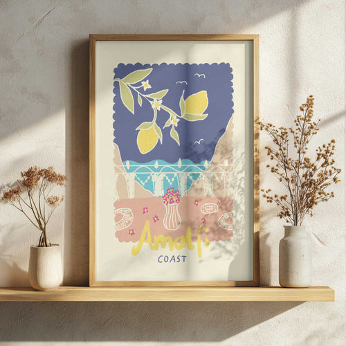 Amalfi Lemons Sea View Art Print UK — Botanical Vibrant Wall Art — Living Room — Wall It All Prints