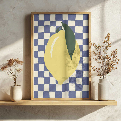 Blue Checkered Lemon Art Print UK — Food Minimal Wall Art — Kitchen — Wall It All Prints