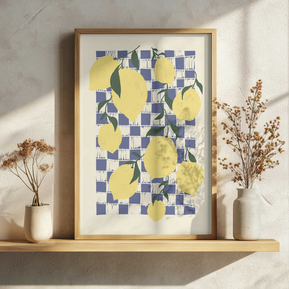 Fresh Lemons Checkerboard Art Print UK — Botanical Vibrant Wall Art — Kitchen — Wall It All Prints