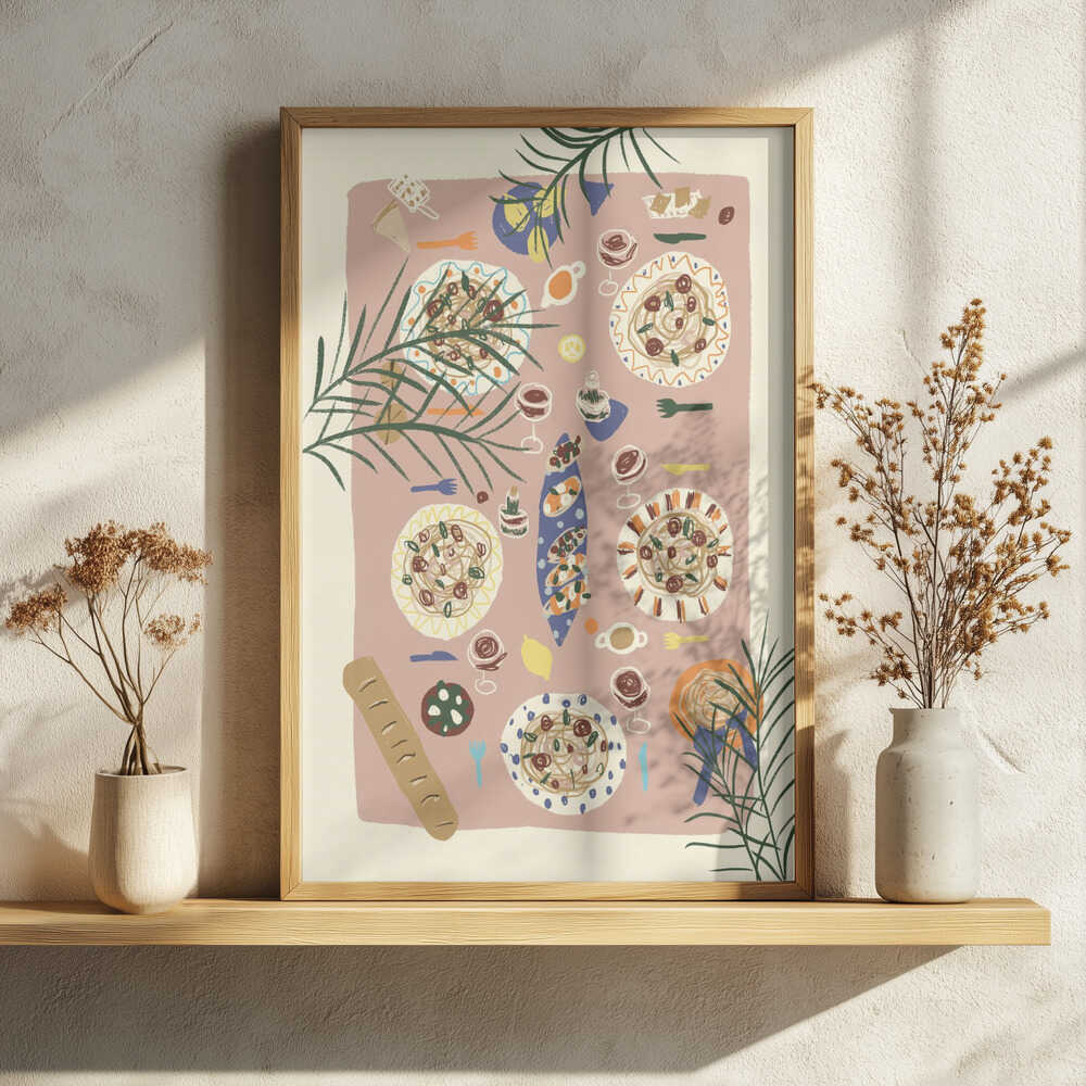 Cozy Pasta Table Art Print UK — Botanical Fresh Wall Art — Kitchen — Wall It All Prints