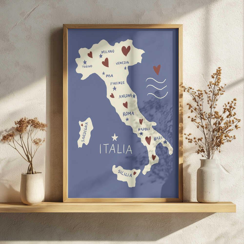 Italy Love Travel Map Art Print UK — Animal Vibrant Wall Art — Living Room — Wall It All Prints