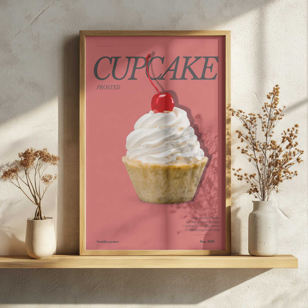Frosted Cherry Cupcake Art Print UK — Japanese Vibrant Wall Art — Kitchen — Wall It All Prints
