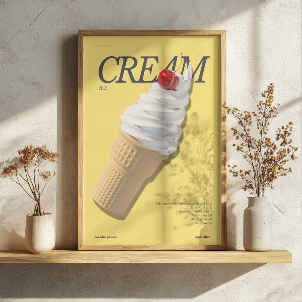 Cherry Ice Cream Cone Art Print UK — Japanese Calm Wall Art — Kitchen — Wall It All Prints