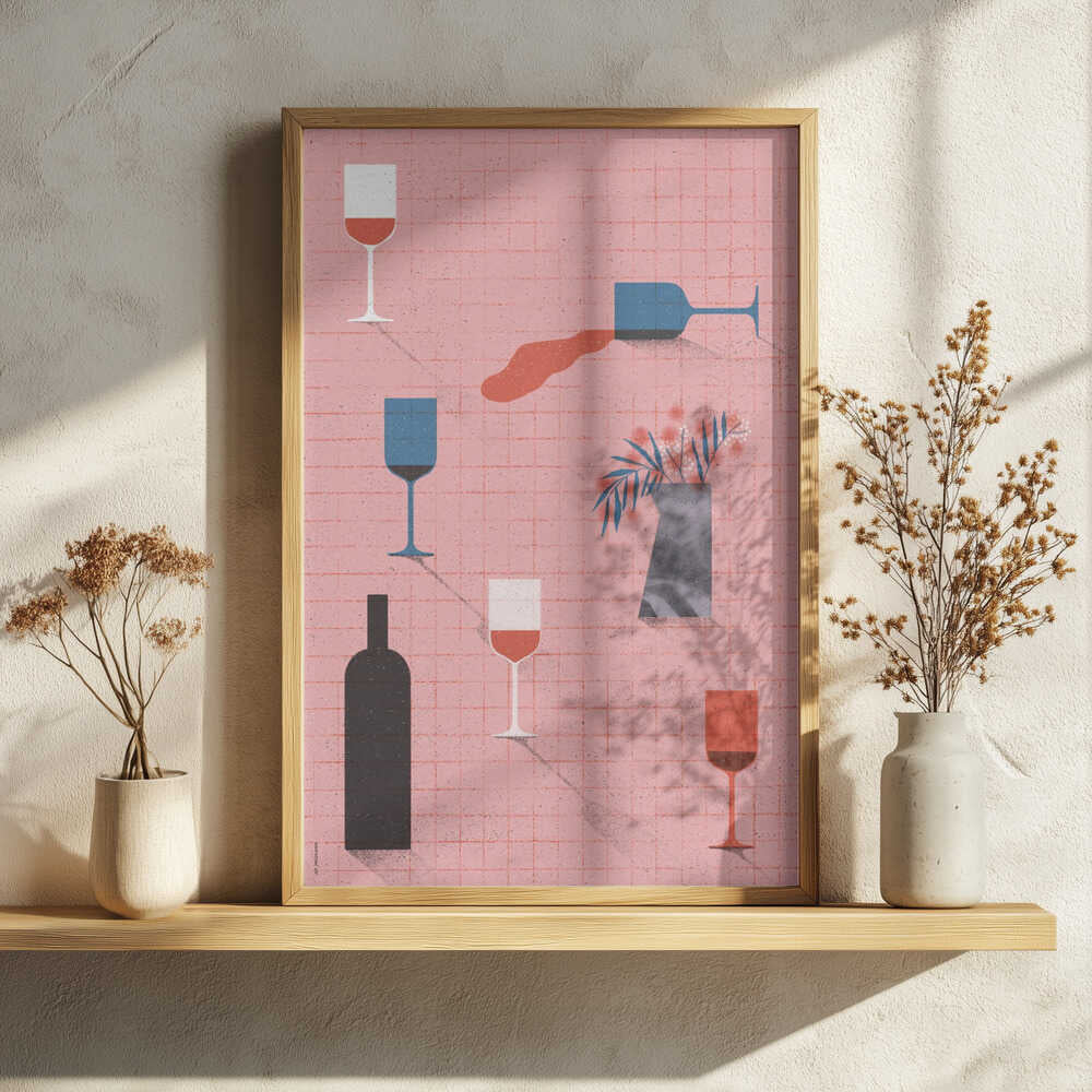 Modern Wine Still Life Art Print UK — Botanical Calm Wall Art — Kitchen — Wall It All Prints