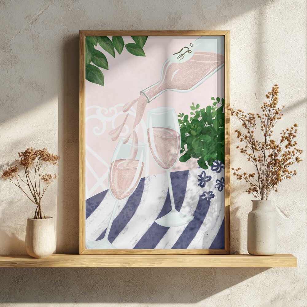 Refreshing Rosé Pour Art Print UK — Botanical Fresh Wall Art — Kitchen — Wall It All Prints