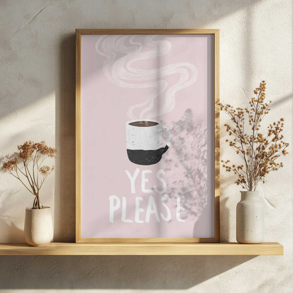 Warm Coffee Yes Please Art Print UK — Food Dark Wall Art — Kitchen — Wall It All Prints