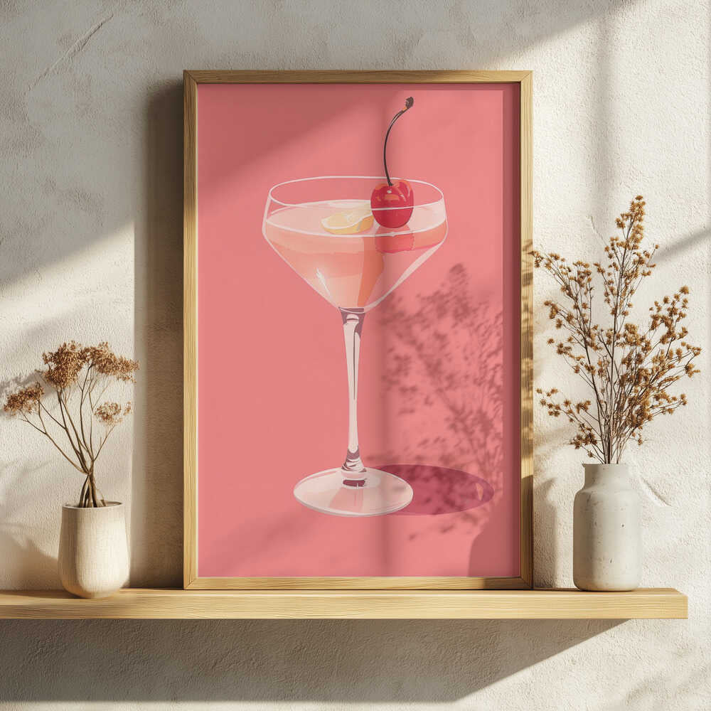 Chic Pink Cocktail Art Print UK — Vintage Vibrant Wall Art — Kitchen — Wall It All Prints