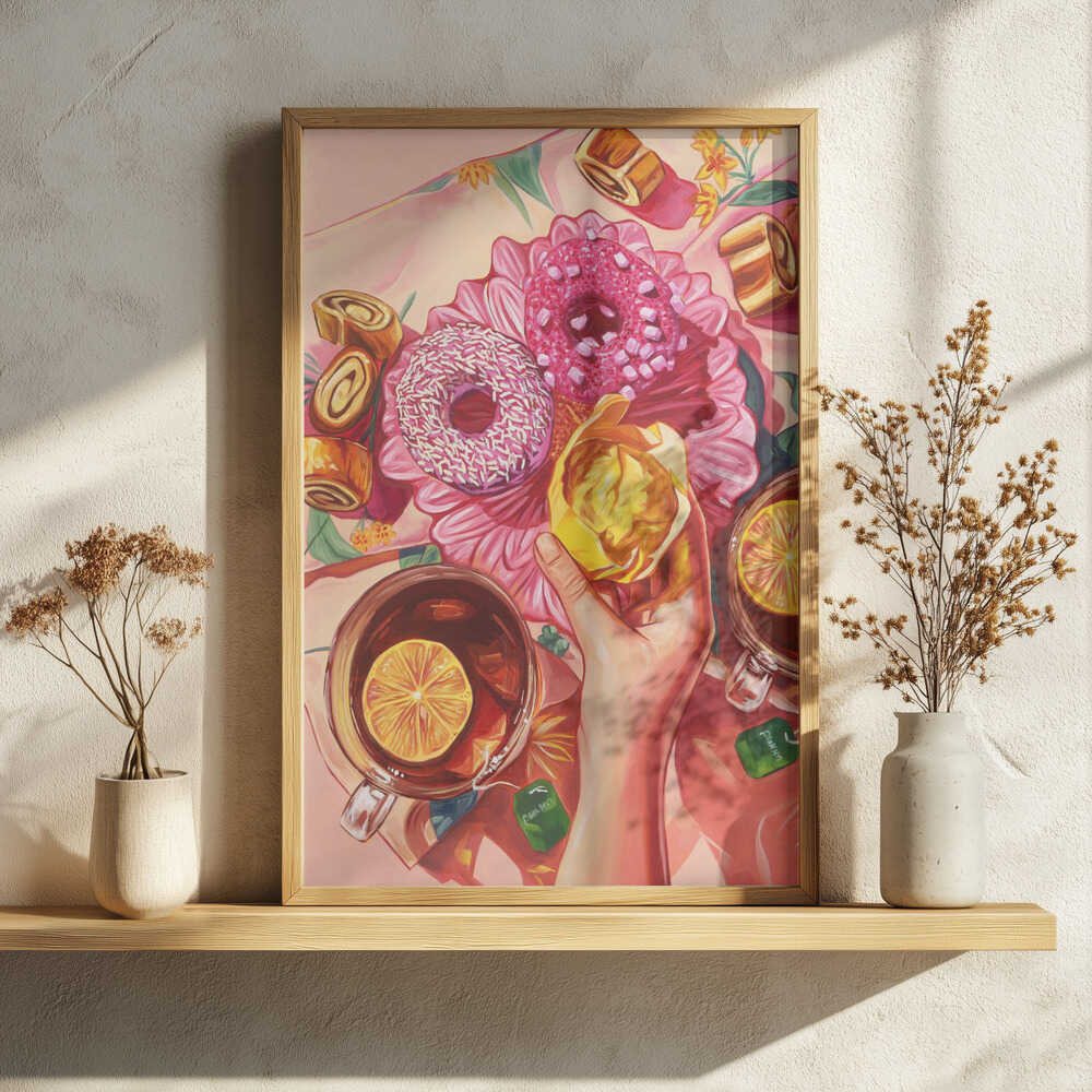 Cozy Tea and Donuts Art Print UK — Botanical Fresh Wall Art — Kitchen — Wall It All Prints