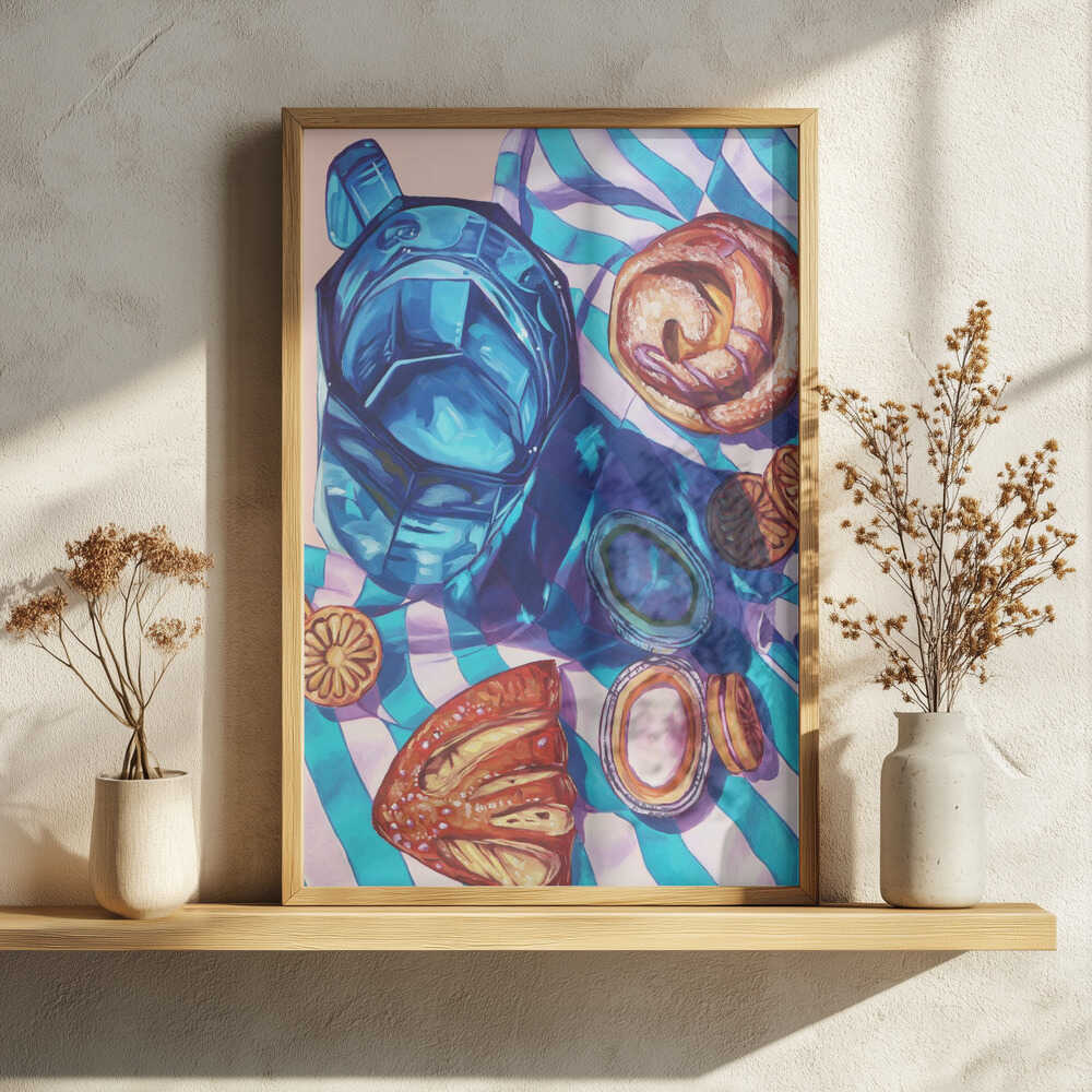 Vibrant Blue Pitcher and Pastries Art Print UK — Abstract Vibrant Wall Art — Kitchen — Wall It All Prints