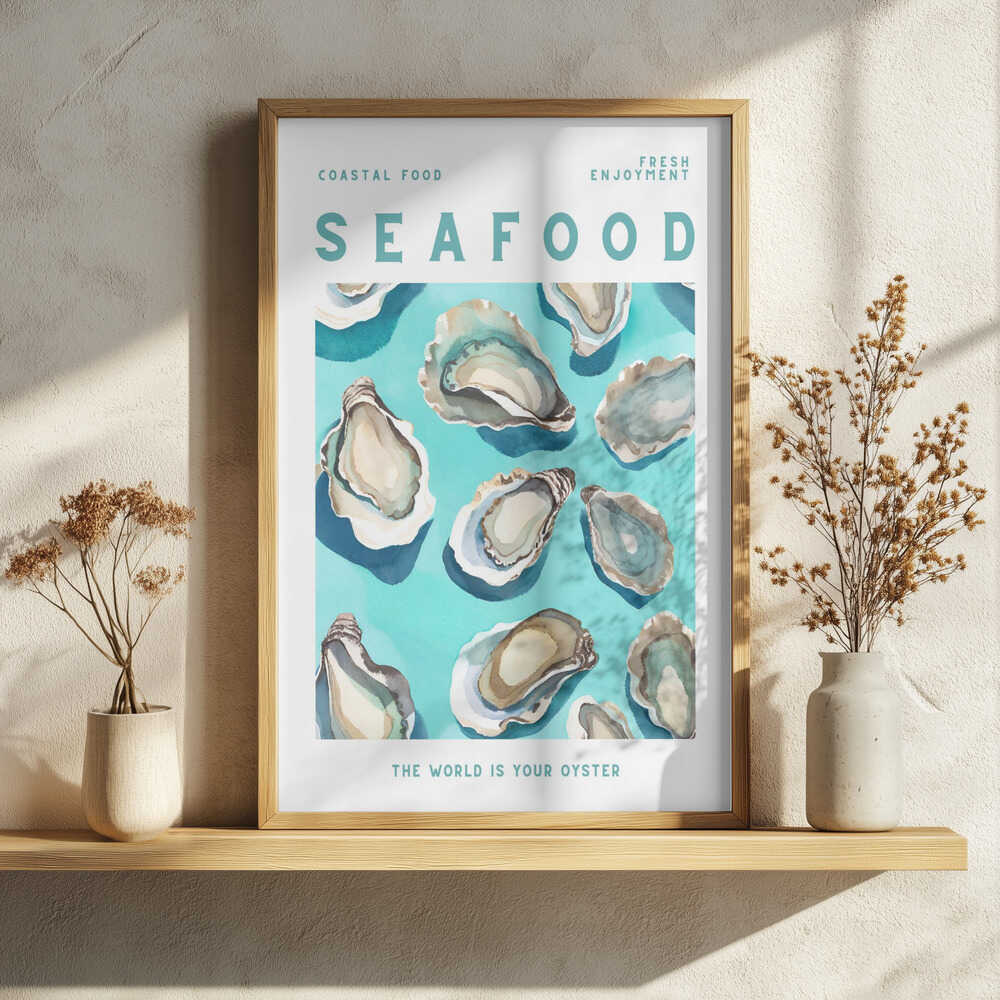Fresh Coastal Oysters Art Print UK — Landscape Vibrant Wall Art — Kitchen — Wall It All Prints