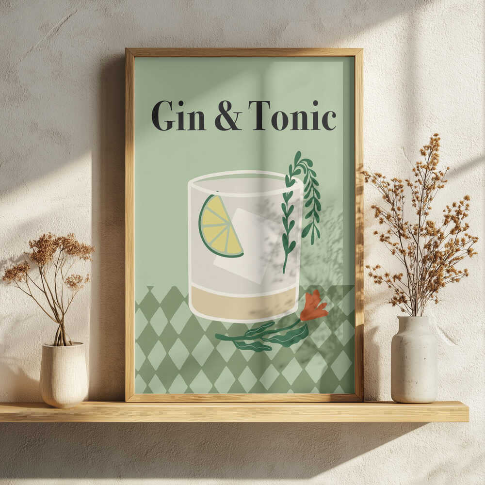 Gin and Tonic Cocktail Art Print UK — Botanical Minimal Wall Art — Kitchen — Wall It All Prints