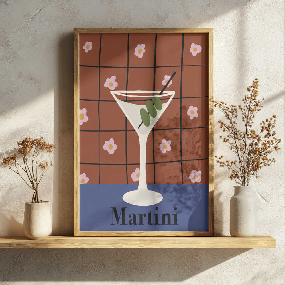 Retro Olive Martini Art Print UK — Botanical Minimal Wall Art — Office — Wall It All Prints