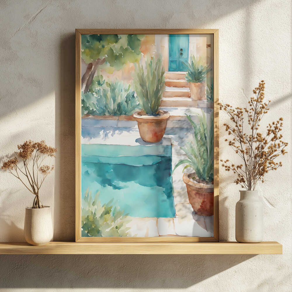 Mediterranean Poolside Garden Art Print UK — Botanical Vibrant Wall Art — Living Room — Wall It All Prints