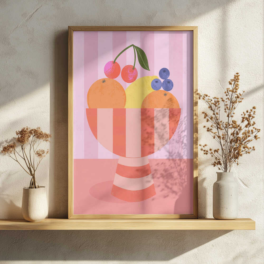 Fruit in Striped Bowl Art Print UK — Food Vibrant Wall Art — Kitchen — Wall It All Prints