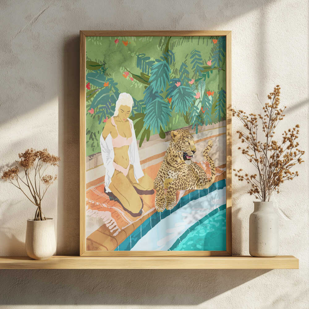 Tropical Poolside Leopard Art Print UK — Botanical Calm Wall Art — Living Room — Wall It All Prints