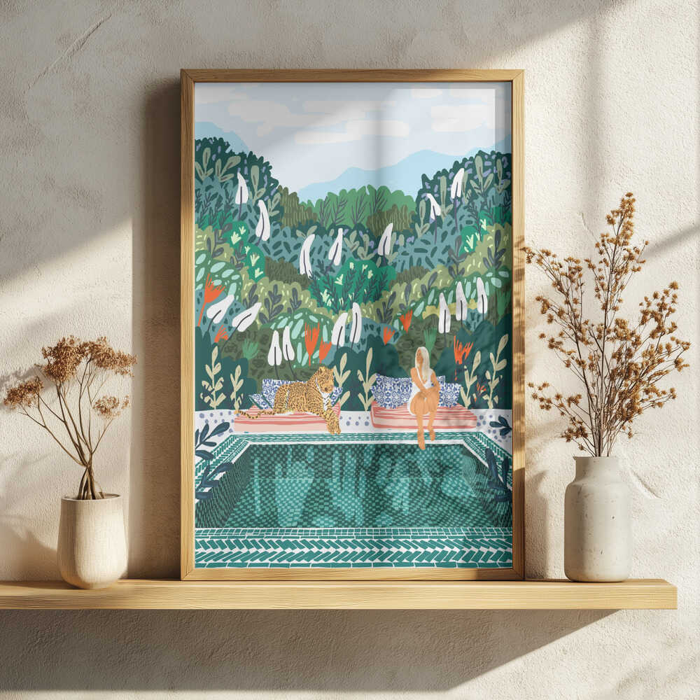Leopard Poolside Oasis Art Print UK — Botanical Vibrant Wall Art — Bedroom — Wall It All Prints