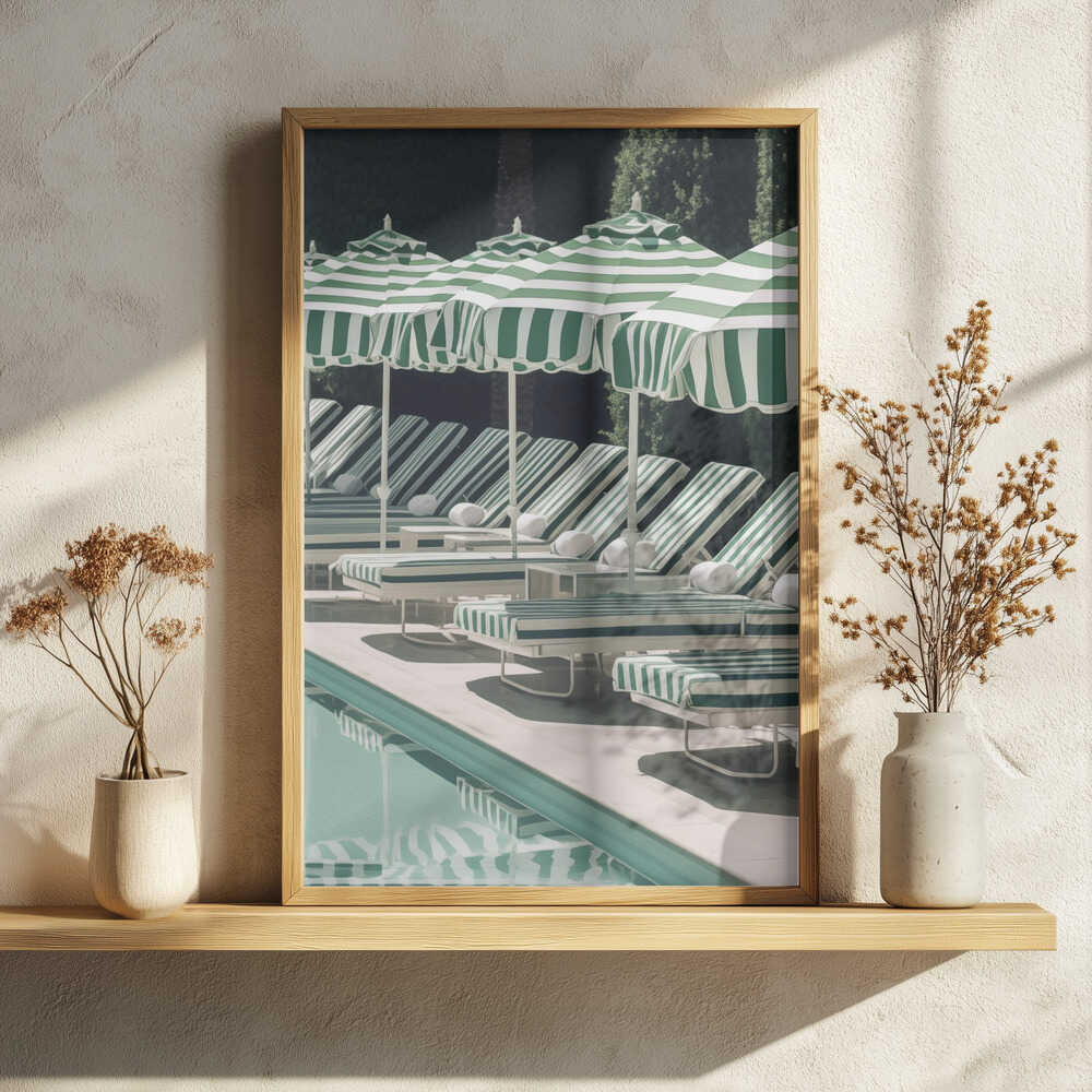 Green Striped Poolside Art Print UK — Animal Vibrant Wall Art — Living Room — Wall It All Prints