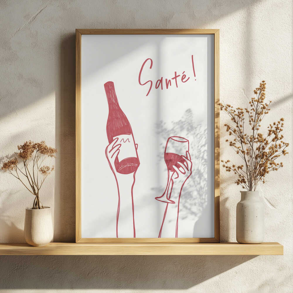 Santé Wine Toast Art Print UK — Food Minimal Wall Art — Kitchen — Wall It All Prints