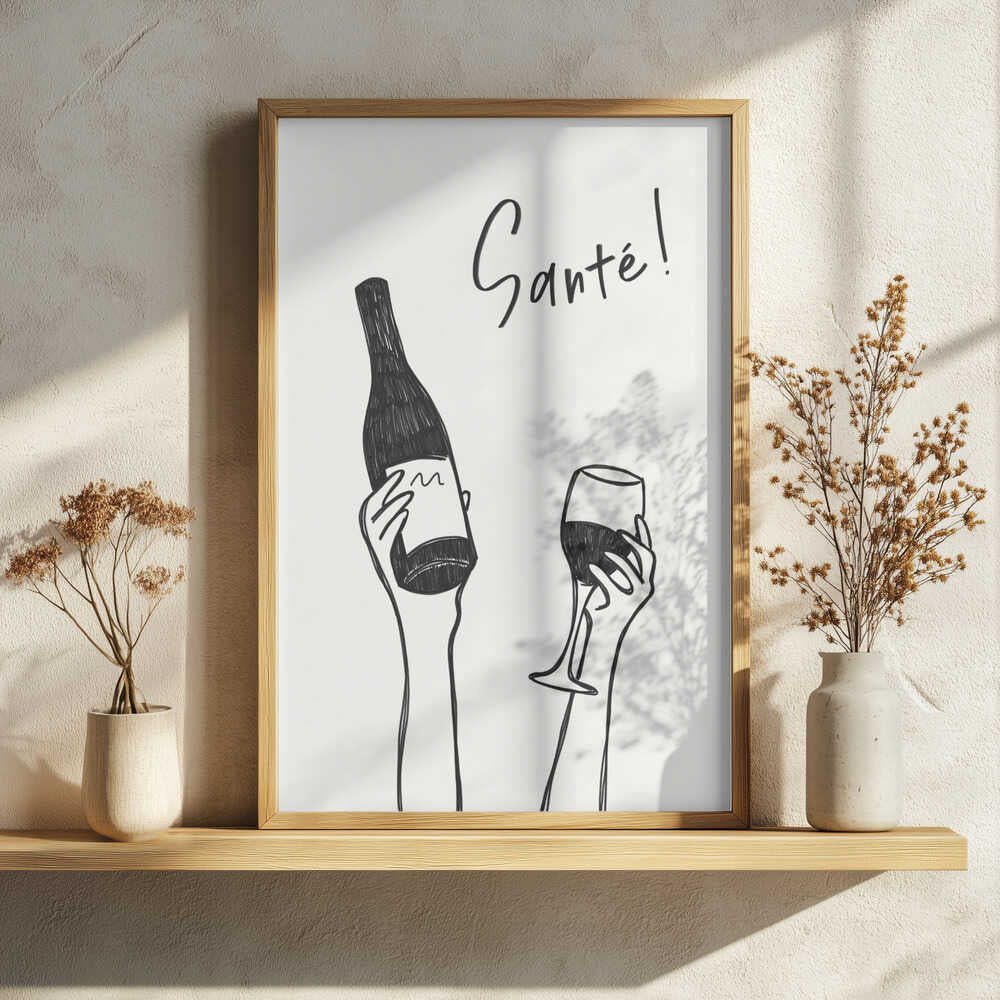 Santé Wine Toast Art Print UK — Abstract Dark Wall Art — Kitchen — Wall It All Prints