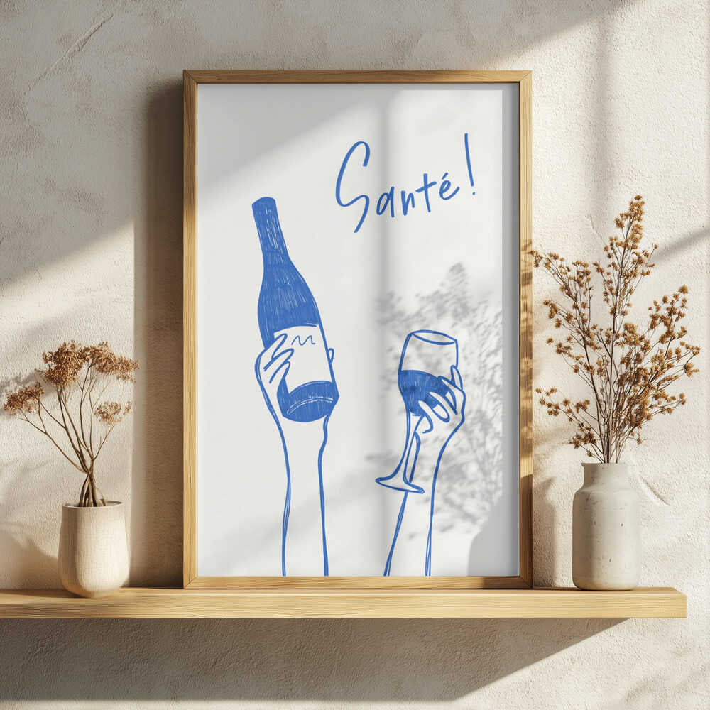 Santé Cheers Wine Art Print UK — Abstract Minimal Wall Art — Kitchen — Wall It All Prints