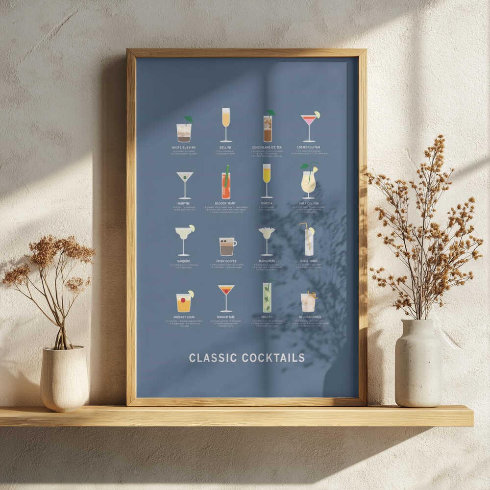 Classic Cocktail Guide Art Print UK — Abstract Minimal Wall Art — Kitchen — Wall It All Prints