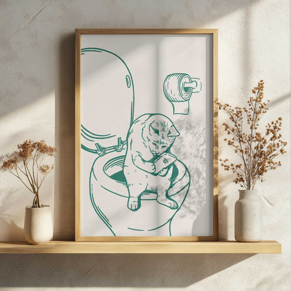 Funny Cat On Toilet Art Print UK — Animal Fresh Wall Art — Bathroom — Wall It All Prints