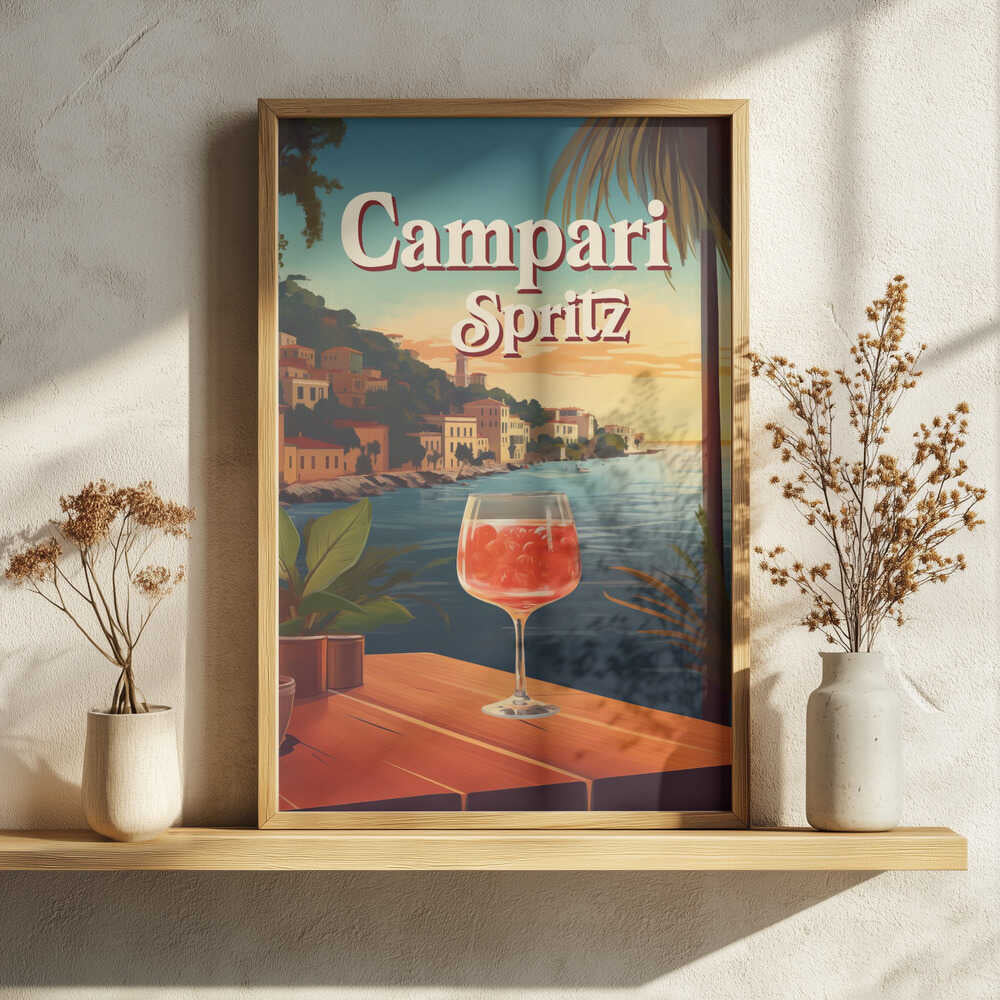 Campari Spritz Seaside Sunset Art Print UK — Landscape Warm Wall Art — Living Room — Wall It All Prints