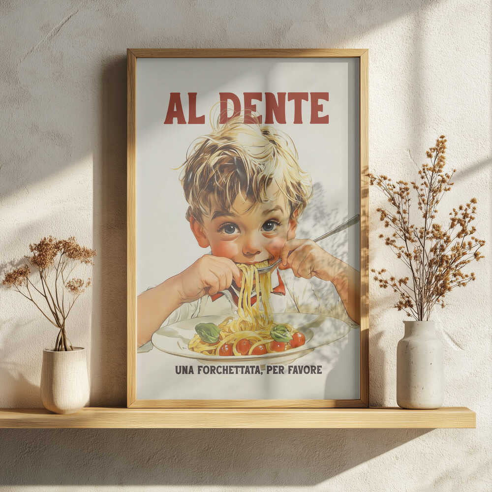 Happy Boy Eating Spaghetti Art Print UK — Vintage Fresh Wall Art — Kitchen — Wall It All Prints