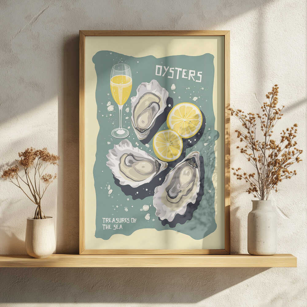 Vintage Oysters and Champagne Art Print UK — Landscape Fresh Wall Art — Kitchen — Wall It All Prints