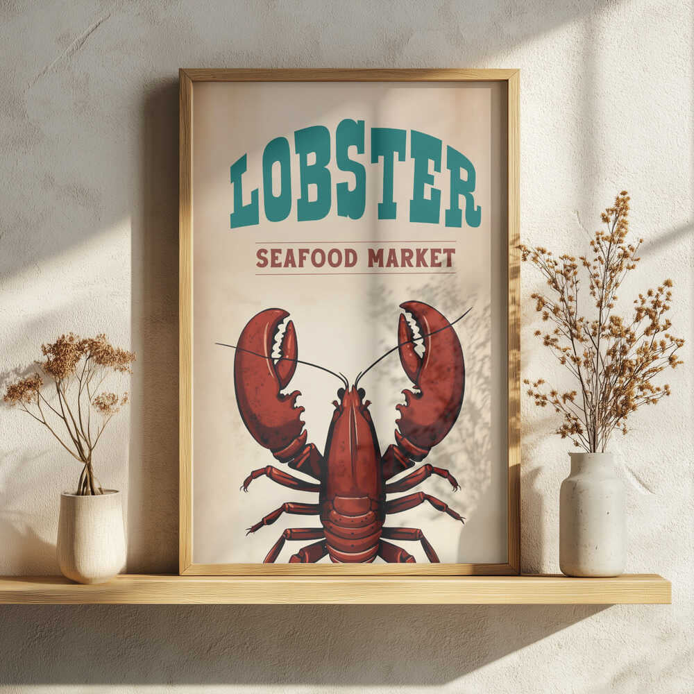 Vintage Lobster Market Sign Art Print UK — Landscape Vibrant Wall Art — Kitchen — Wall It All Prints