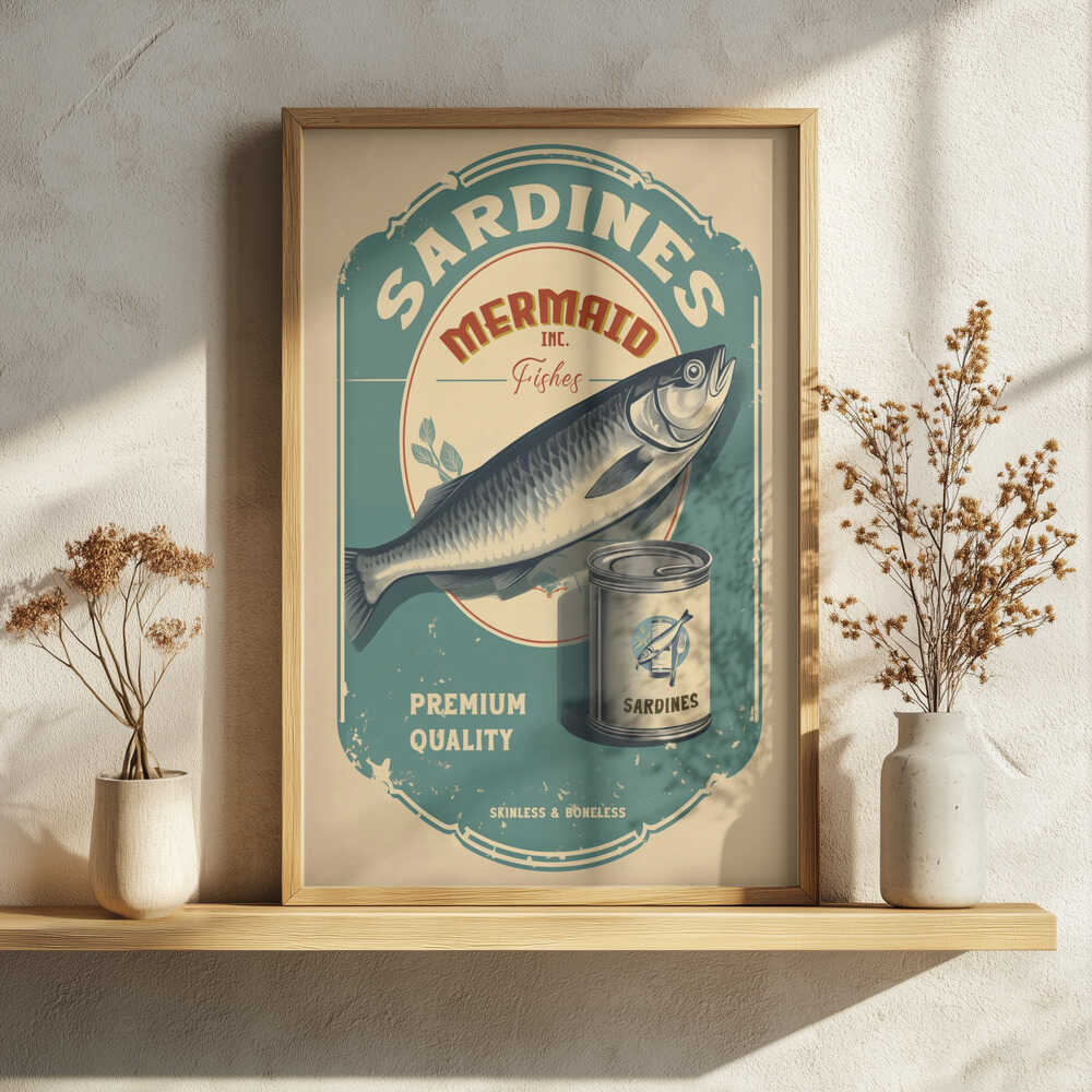 Vintage Sardine Ad Art Print UK — Landscape Vibrant Wall Art — Kitchen — Wall It All Prints