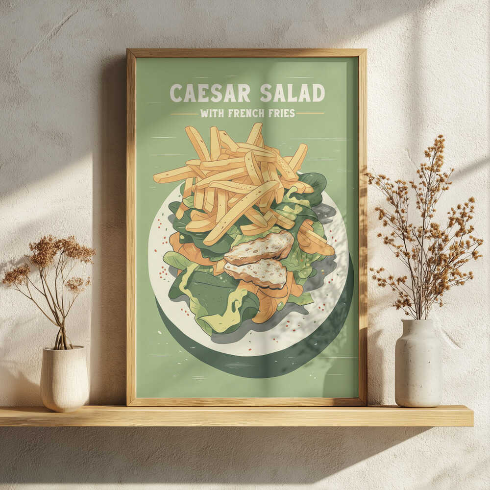 Caesar Salad with Fries Art Print UK — Vintage Vibrant Wall Art — Kitchen — Wall It All Prints