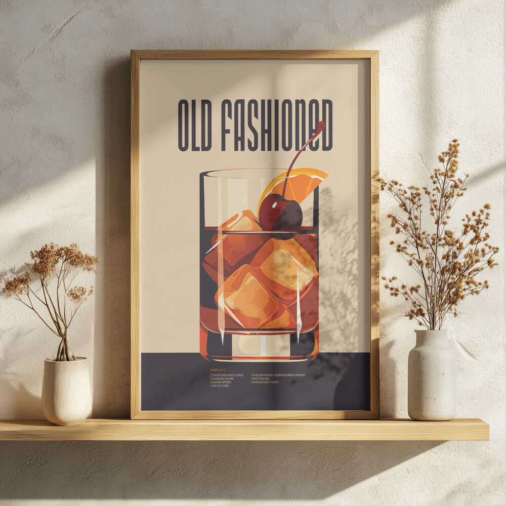 Classic Old Fashioned Cocktail Art Print UK — Dark Moody Dark Wall Art — Living Room — Wall It All Prints