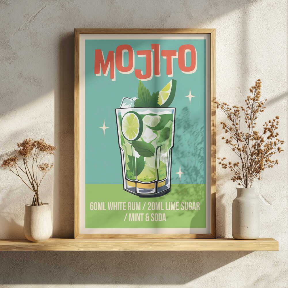 Retro Mojito Cocktail Art Print UK — Abstract Calm Wall Art — Kitchen — Wall It All Prints