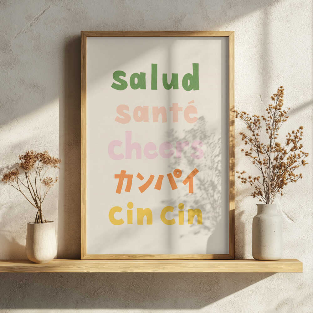 Global Cheers Words Art Print UK — Abstract Minimal Wall Art — Living Room — Wall It All Prints