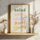 Global Cheers Words Art Print UK — Abstract Minimal Wall Art — Living Room — Wall It All Prints