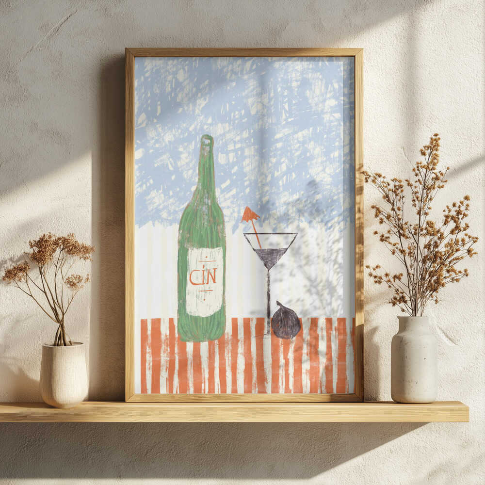 Gin Bottle Martini Fig Art Print UK — Vintage Fresh Wall Art — Kitchen — Wall It All Prints