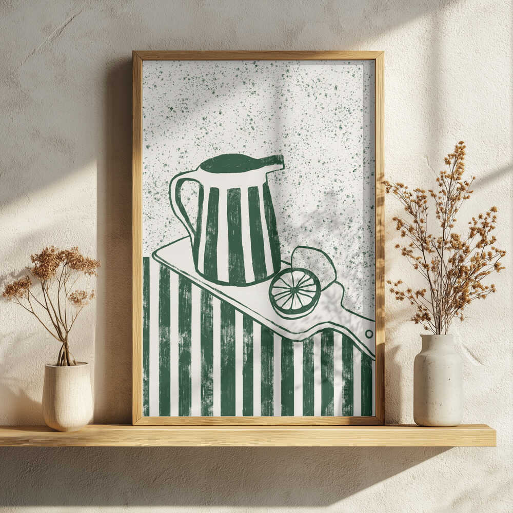 Striped Pitcher Fresh Lemons Art Print UK — Abstract Fresh Wall Art — Kitchen — Wall It All Prints