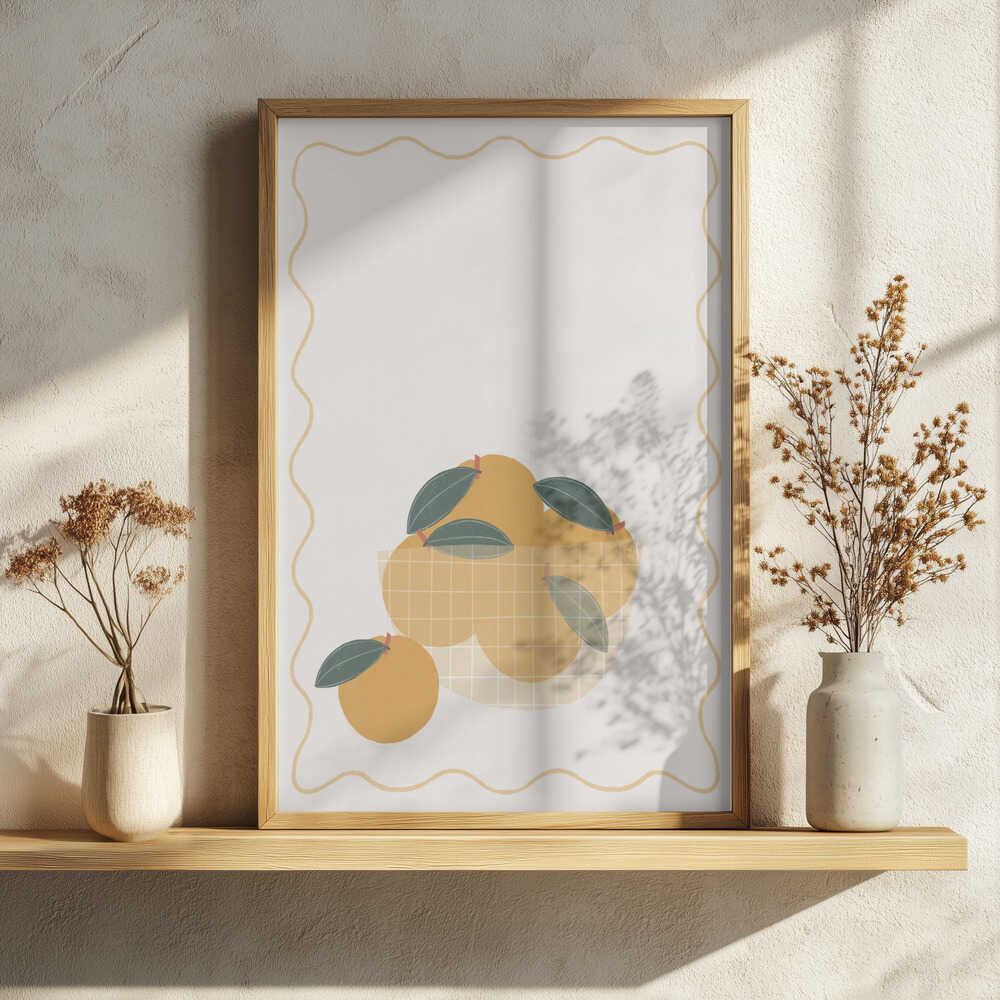 Warm Citrus Bowl Art Print UK — Botanical Minimal Wall Art — Kitchen — Wall It All Prints