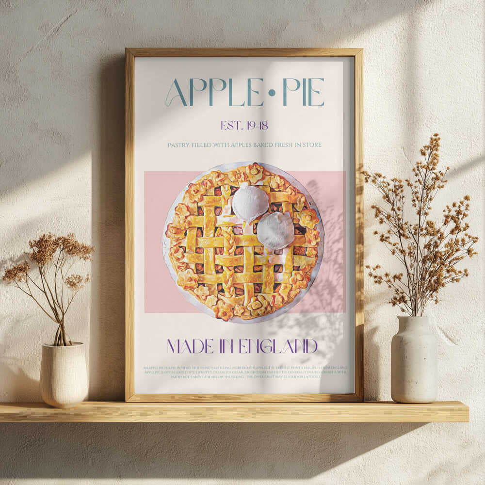 Golden Apple Pie Dessert Art Print UK — Vintage Warm Wall Art — Kitchen — Wall It All Prints